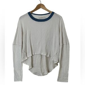 Free People Cream and Blue Long Sleeve Top
